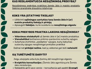 ŽEMĖS ŪKIO AGENTŪRA kviečia konsultuotis dėl nesąžiningos prekybos praktikos veiksmų