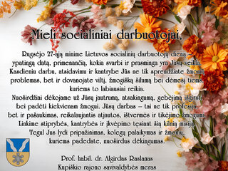 Kupiškio rajono savivaldybės mero prof. habil. dr. Algirdo Raslano sveikinimas su Lietuvos...