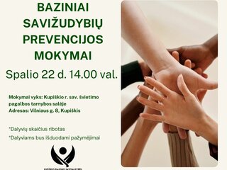 Kviečiame registruotis į Bazinius savižudybių prevencijos mokymus