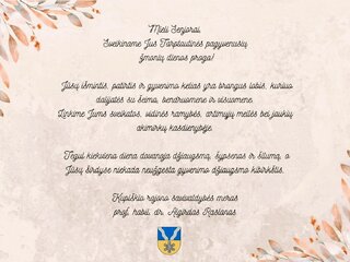 Kupiškio rajono savivaldybės mero prof. habil. dr. Algirdo Raslano sveikinimas Tarptautinės...