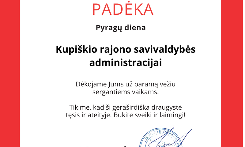 Paramos ir labdaros fondo „Mamų unija" padėka