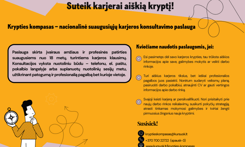 Nauja valstybės finansuojama paslauga „Krypties kompasas“