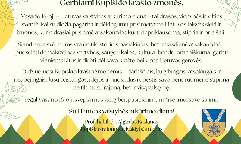 Vasario 16-oji – Lietuvos valstybės atkūrimo diena!