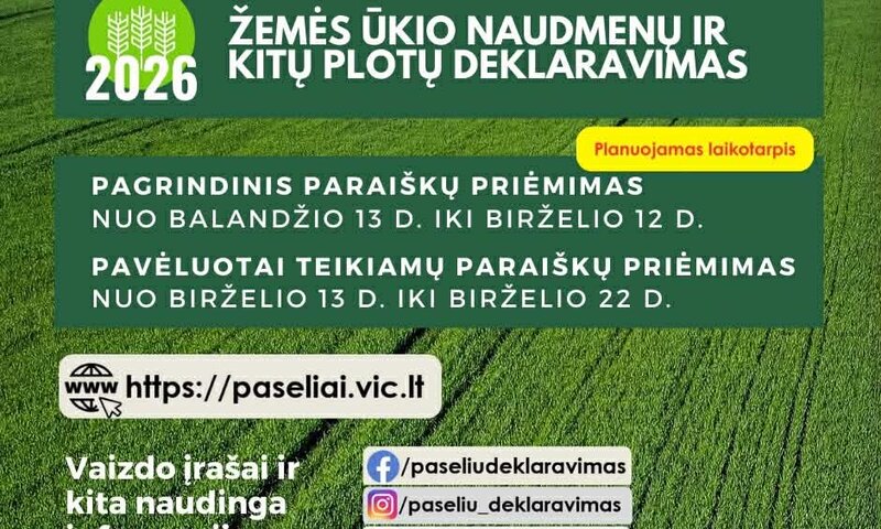 Žemdirbiai galės anksčiau pasiruošti 2026 m. pasėlių deklaravimui