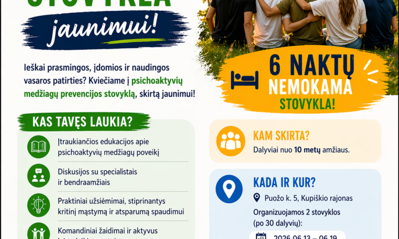 Kviečiame jaunimą į nemokamą prevencinę stovyklą Kupiškio rajone