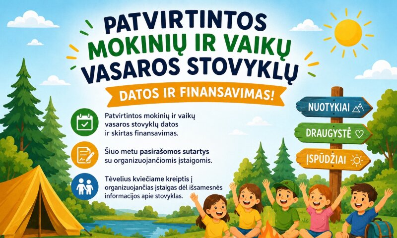 Patvirtintos mokinių ir vaikų vasaros stovyklų datos bei finansavimas