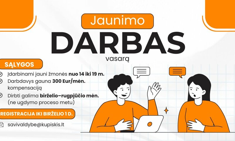 Kviečiame registruotis į jaunimo užimtumo vasarą ir integracijos į darbo rinką programą