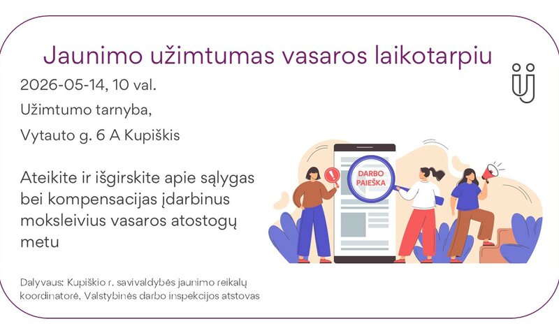 Kviečiame darbdavius į renginį „Jaunimo užimtumas vasaros laikotarpiu“