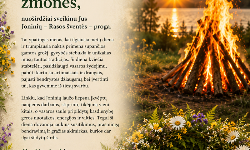 Savivaldybės mero sveikinimas Joninių proga