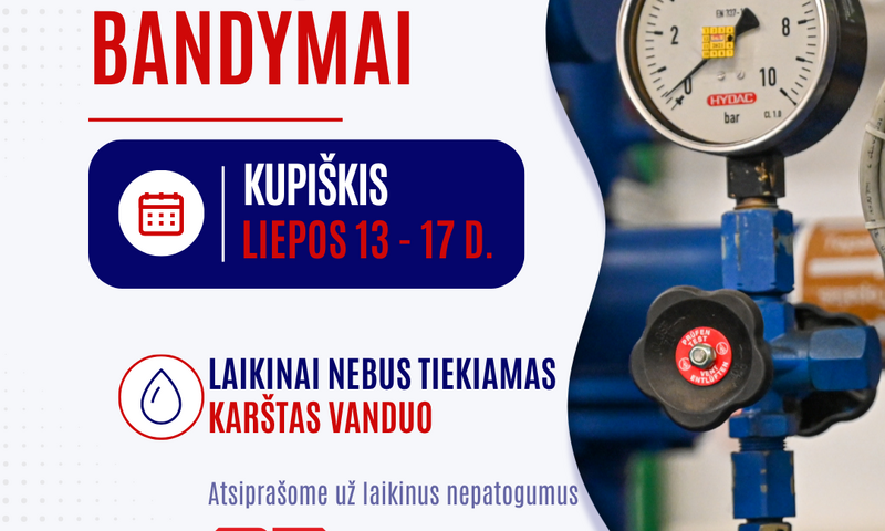 Liepos 13–17 d. laikinai nebus tiekiama šiluma ir karštas vanduo Kupiškyje