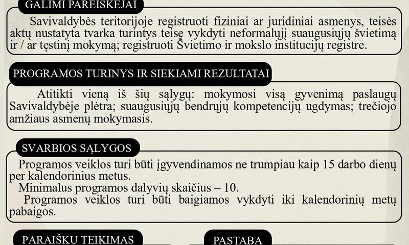 Skelbiamas neformaliojo suaugusiųjų švietimo ir tęstinio mokymosi programų, finansuojamų...