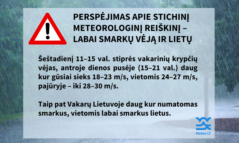 Šeštadienį Lietuvoje laukiama stipri audra: gyventojų prašoma pasiruošti