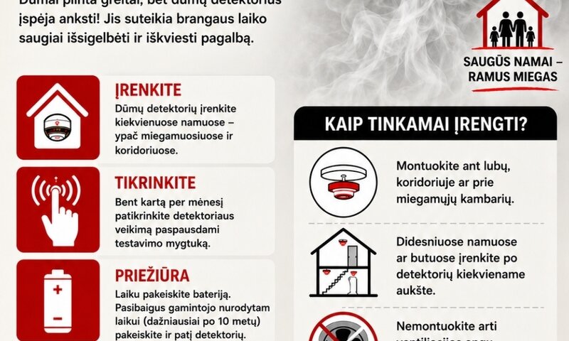 Dūmų detektoriai – paprastas įrenginys, galintis išgelbėti gyvybę