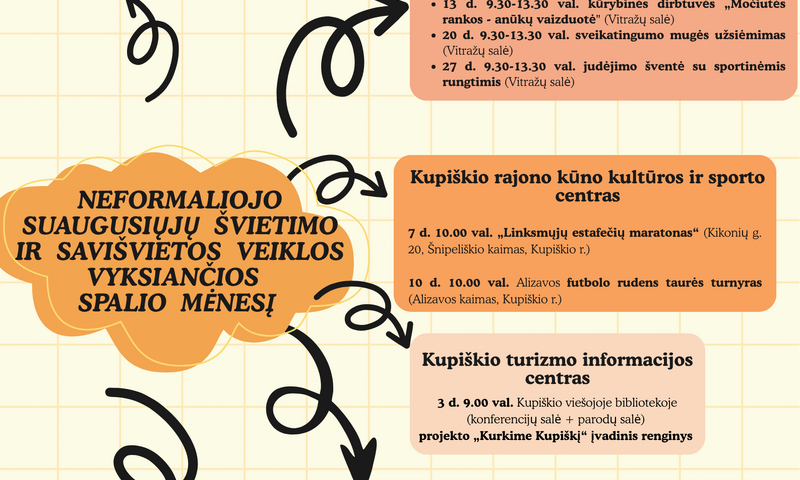 Spalio mėnesį vyks neformaliojo suaugusiųjų švietimo ir savišvietos veiklos