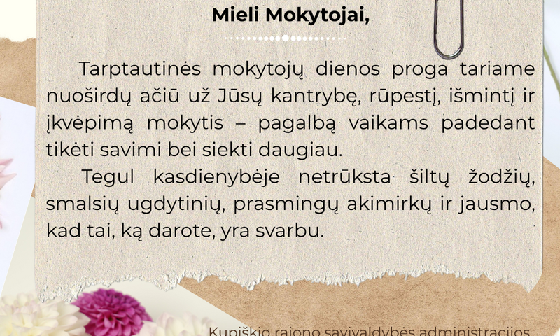 Spalio 5-oji – Tarptautinė mokytojų diena