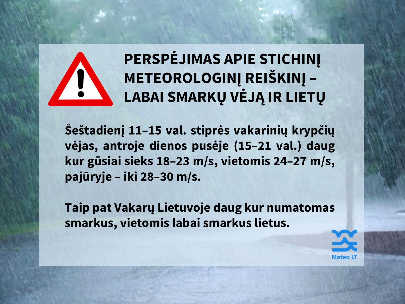 Šeštadienį Lietuvoje laukiama stipri audra: gyventojų prašoma pasiruošti