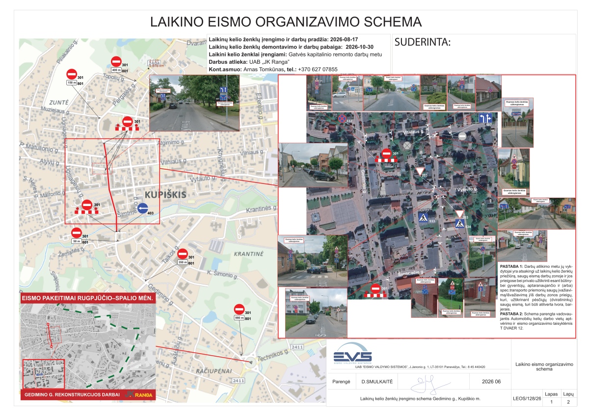 Primename: keisis eismo organizavimas Gedimino gatvėje