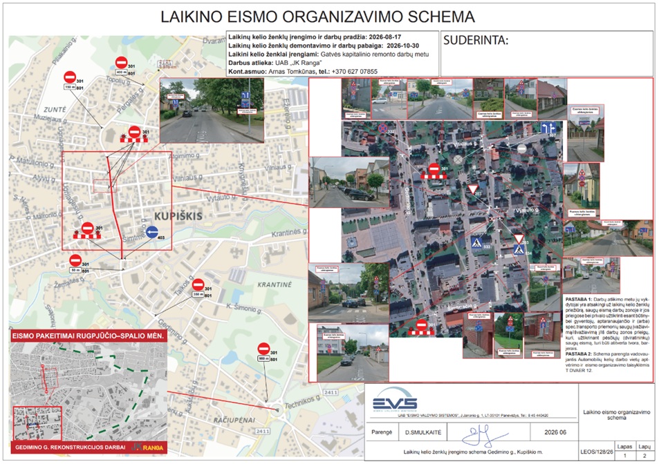 Atnaujinta informacija dėl eismo organizavimo Gedimino gatvėje