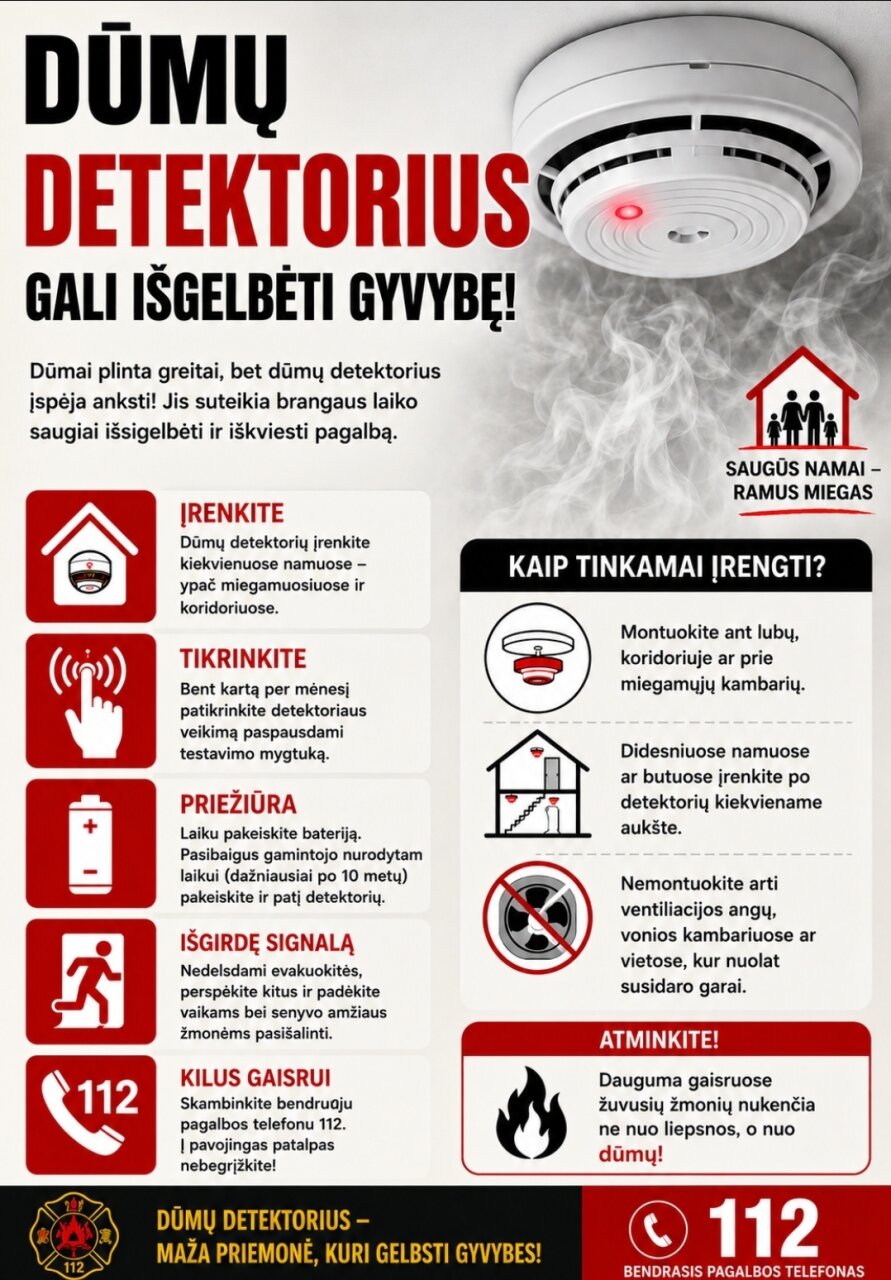 Dūmų detektorius gali išgelbėti gyvybę