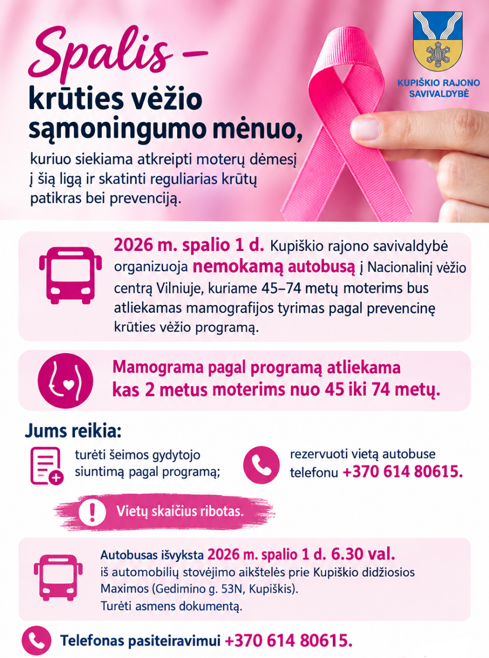Kviečiame Kupiškio rajono moteris prisijungti prie „Rožinio spalio“ pradžios Vilniuje