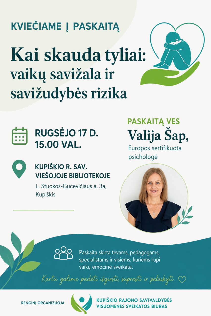 Paskaita „Kai skauda tyliai: vaikų savižala ir savižudybės rizika“