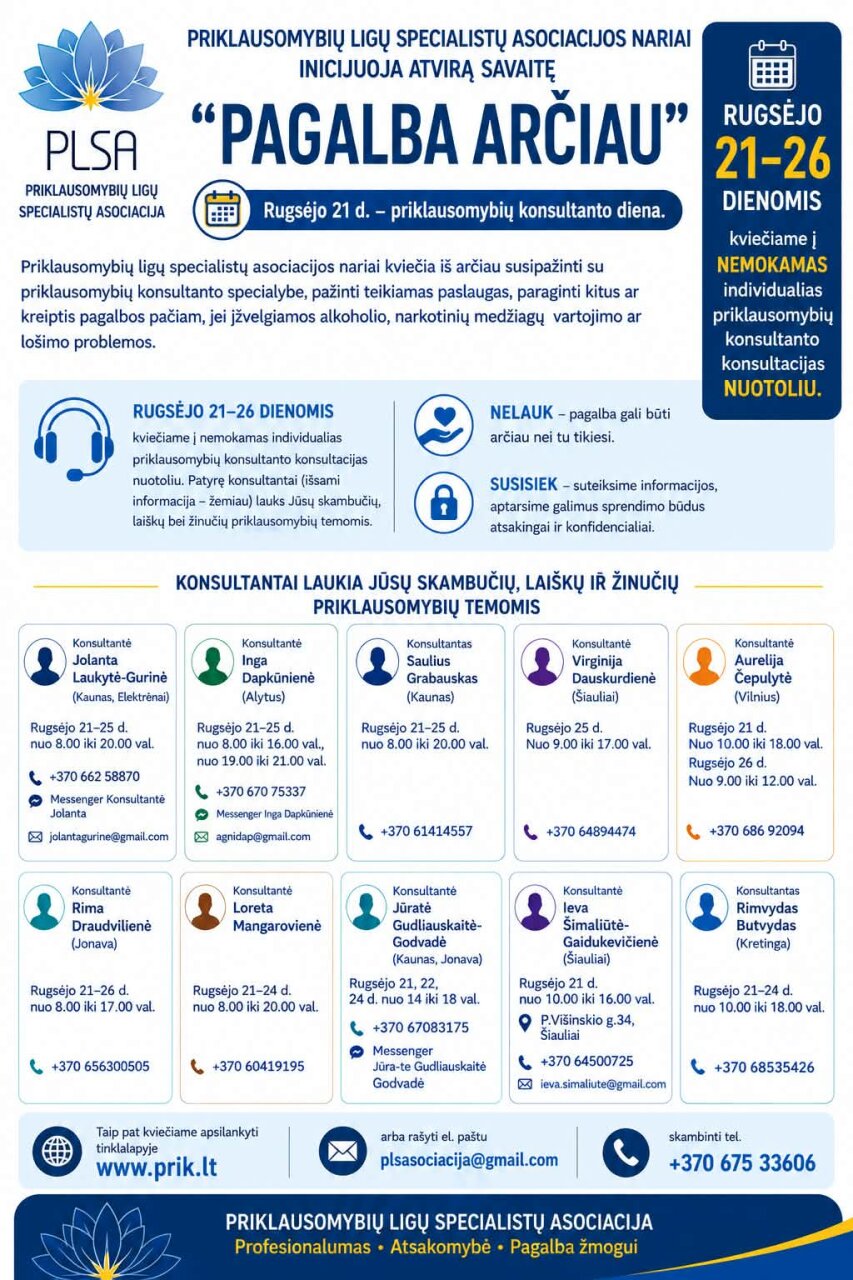 Nemokamos individualios priklausomybių konsultanto konsultacijos