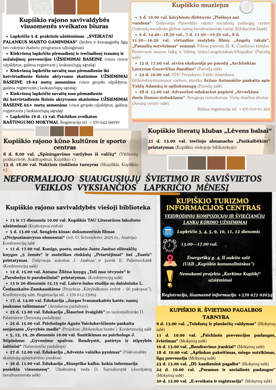 Lapkričio mėnesį vyks neformaliojo suaugusiųjų švietimo ir savišvietos veiklos